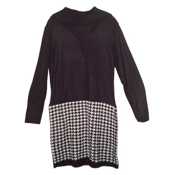 Venus Black & White Houndstooth Sweater Dress Large Long Sleeves & Shawl Neck - Picture 3 of 16